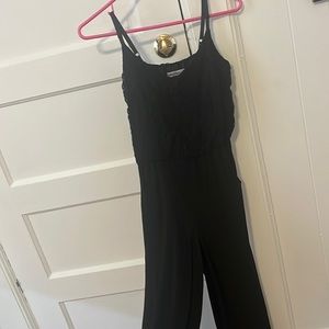 Black Lacey top long pant leg jumpsuit with pockets!